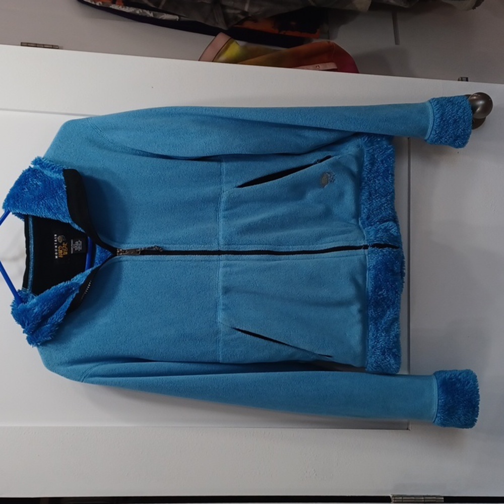 Blue Fleece Faux Fur Fuzzy Velour Hoodie Coat Jacket Mountain Hard Ware